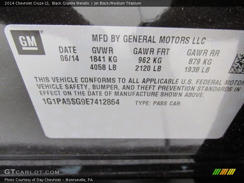 Black Granite Metallic / Jet Black/Medium Titanium 2014 Chevrolet Cruze LS
