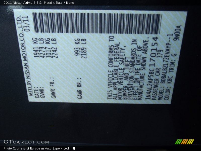 Metallic Slate / Blond 2011 Nissan Altima 2.5 S