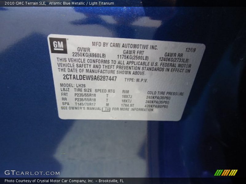 Atlantic Blue Metallic / Light Titanium 2010 GMC Terrain SLE