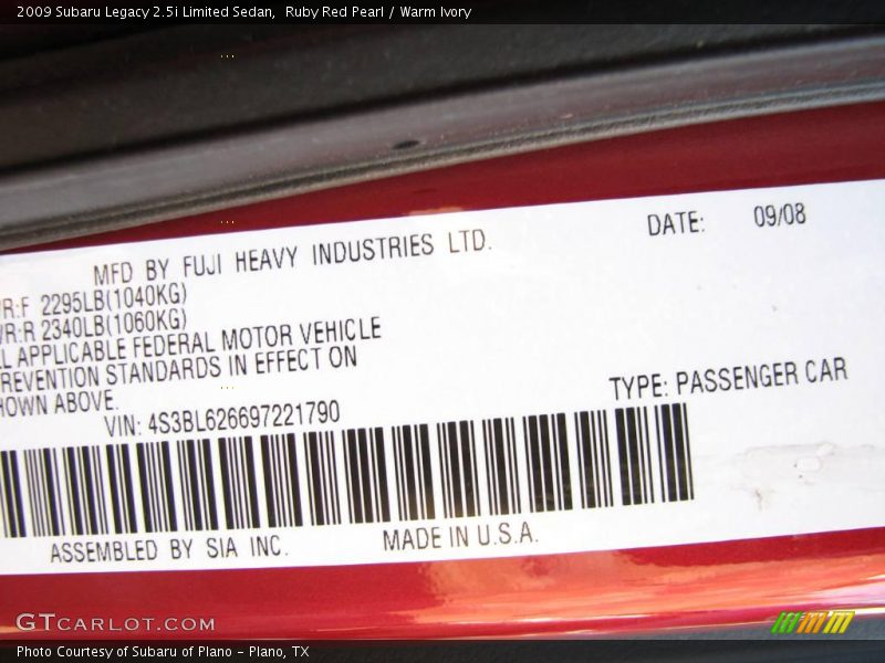 Ruby Red Pearl / Warm Ivory 2009 Subaru Legacy 2.5i Limited Sedan