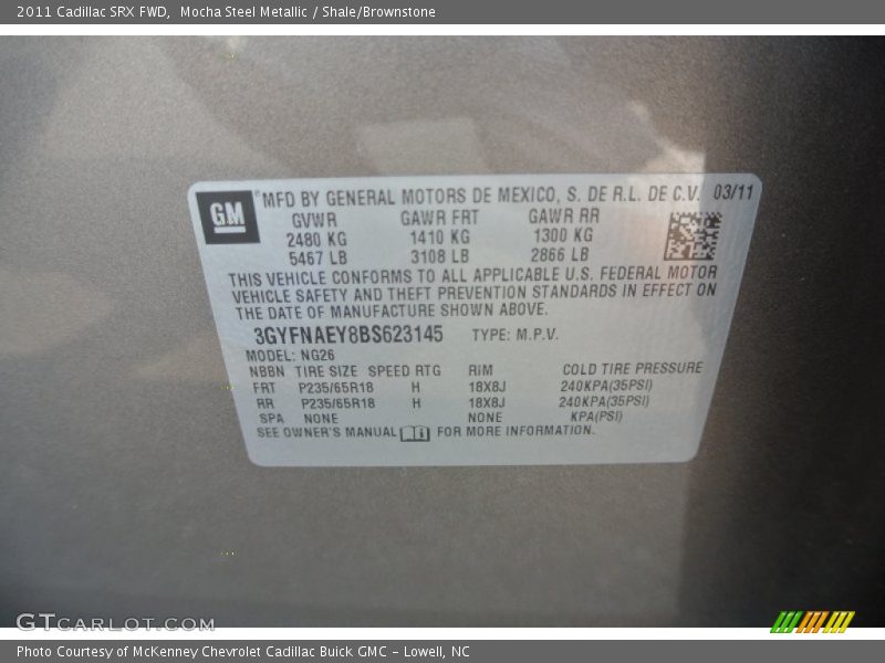 Mocha Steel Metallic / Shale/Brownstone 2011 Cadillac SRX FWD