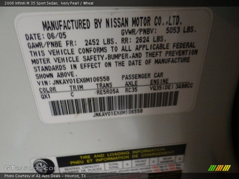 Ivory Pearl / Wheat 2006 Infiniti M 35 Sport Sedan