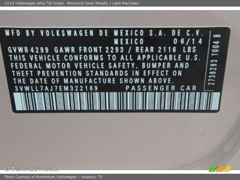 Moonrock Silver Metallic / Latte Macchiato 2014 Volkswagen Jetta TDI Sedan