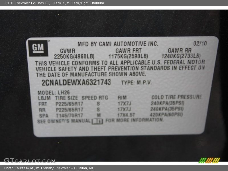 Black / Jet Black/Light Titanium 2010 Chevrolet Equinox LT