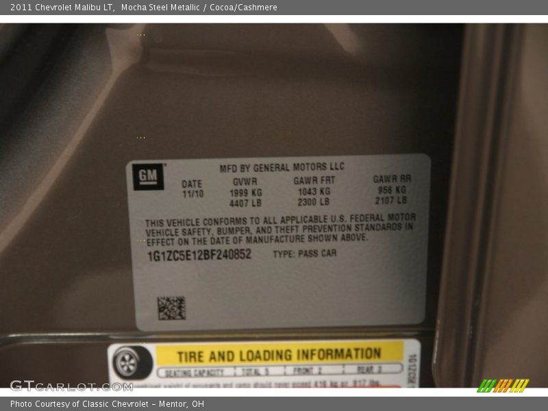 Mocha Steel Metallic / Cocoa/Cashmere 2011 Chevrolet Malibu LT
