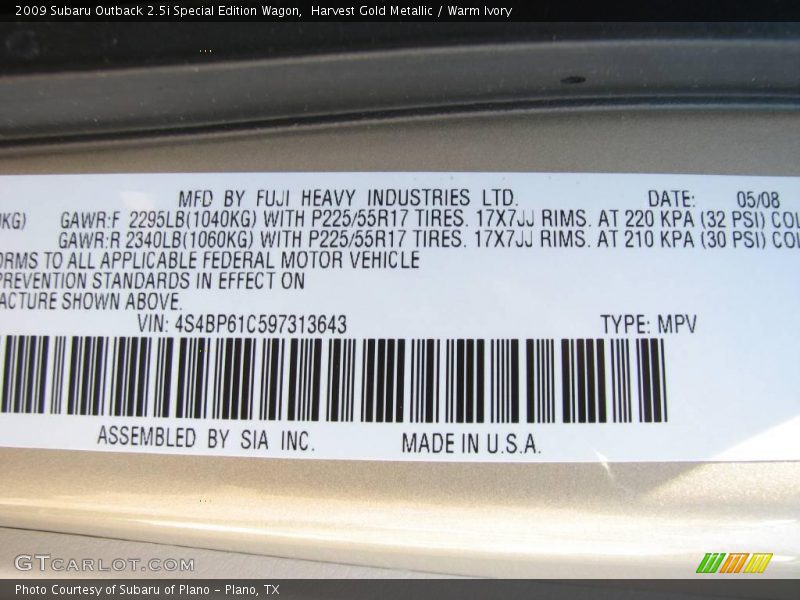 Harvest Gold Metallic / Warm Ivory 2009 Subaru Outback 2.5i Special Edition Wagon