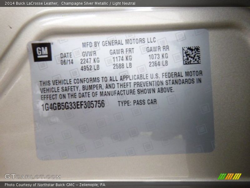 Champagne Silver Metallic / Light Neutral 2014 Buick LaCrosse Leather