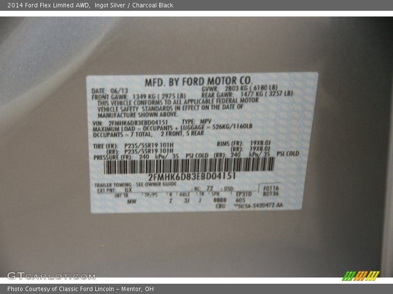 Ingot Silver / Charcoal Black 2014 Ford Flex Limited AWD