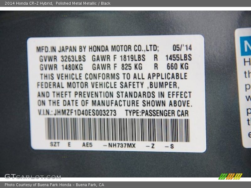 Polished Metal Metallic / Black 2014 Honda CR-Z Hybrid