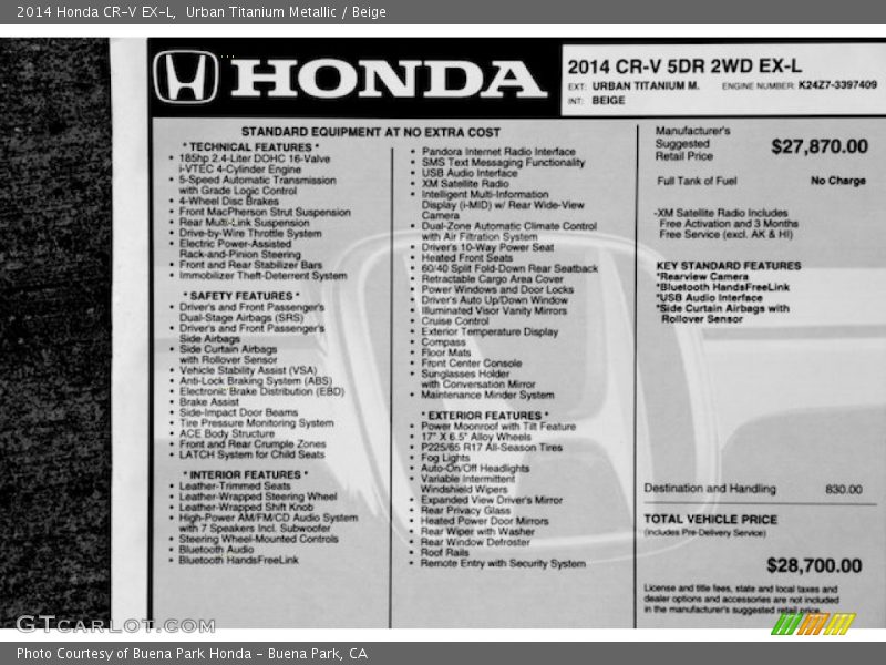 Urban Titanium Metallic / Beige 2014 Honda CR-V EX-L