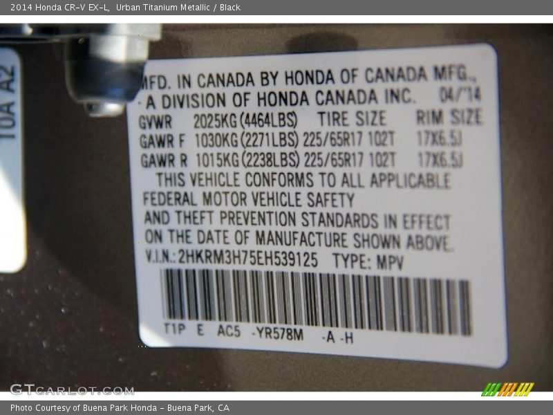 Urban Titanium Metallic / Black 2014 Honda CR-V EX-L
