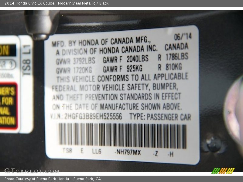 Modern Steel Metallic / Black 2014 Honda Civic EX Coupe