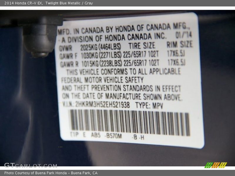 Twilight Blue Metallic / Gray 2014 Honda CR-V EX