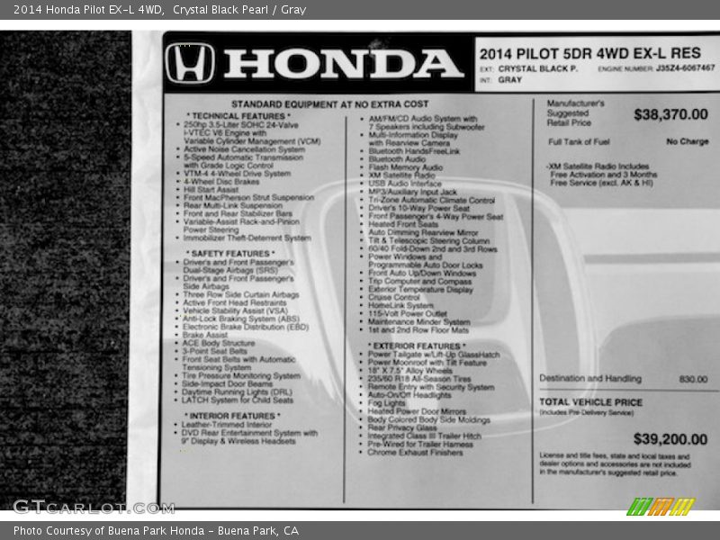 Crystal Black Pearl / Gray 2014 Honda Pilot EX-L 4WD
