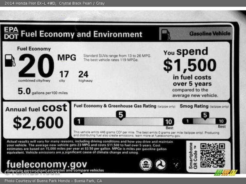Crystal Black Pearl / Gray 2014 Honda Pilot EX-L 4WD