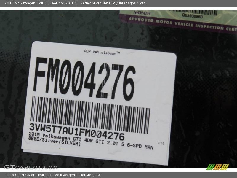 Reflex Silver Metallic / Interlagos Cloth 2015 Volkswagen Golf GTI 4-Door 2.0T S