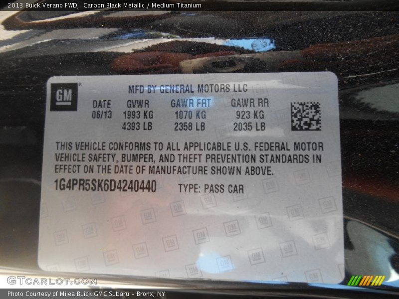 Carbon Black Metallic / Medium Titanium 2013 Buick Verano FWD