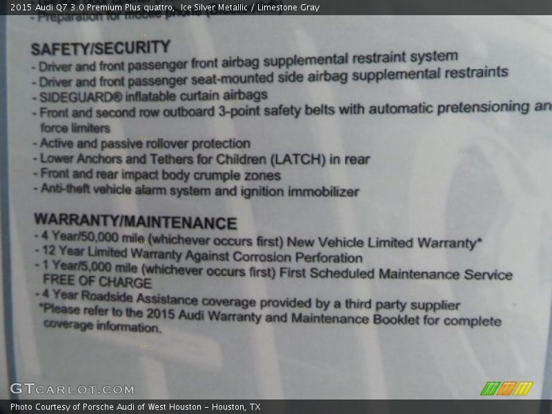 Ice Silver Metallic / Limestone Gray 2015 Audi Q7 3.0 Premium Plus quattro