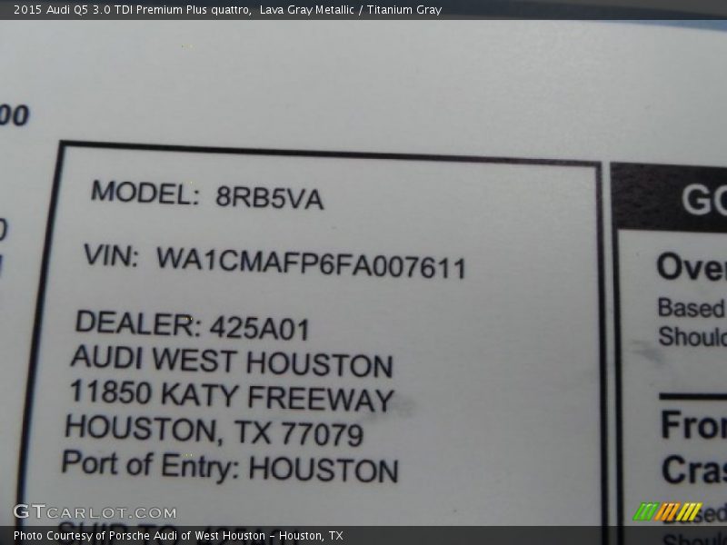 Lava Gray Metallic / Titanium Gray 2015 Audi Q5 3.0 TDI Premium Plus quattro
