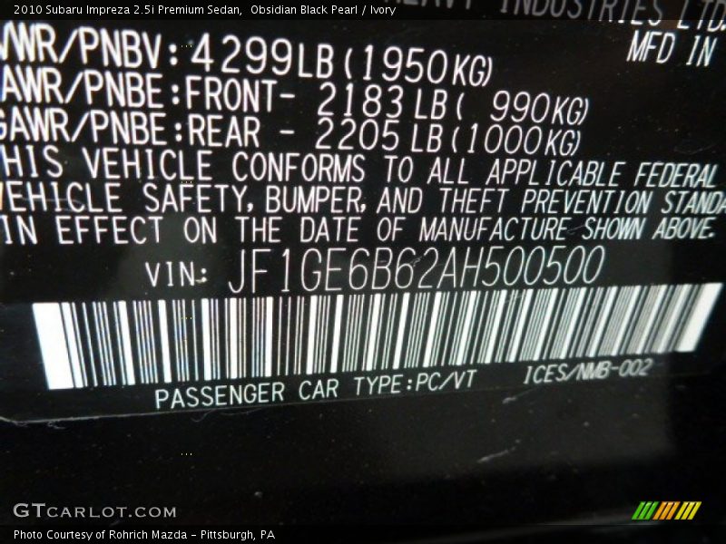 Obsidian Black Pearl / Ivory 2010 Subaru Impreza 2.5i Premium Sedan