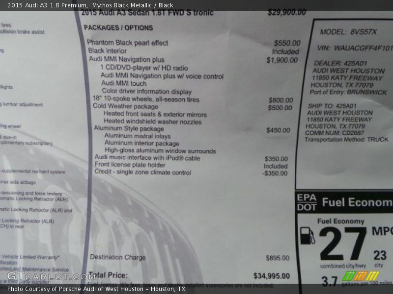 Mythos Black Metallic / Black 2015 Audi A3 1.8 Premium