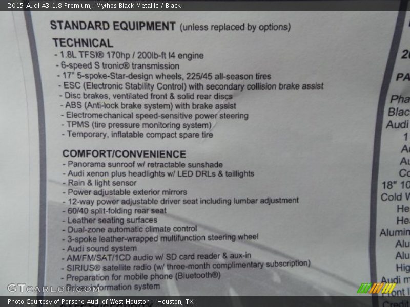Mythos Black Metallic / Black 2015 Audi A3 1.8 Premium