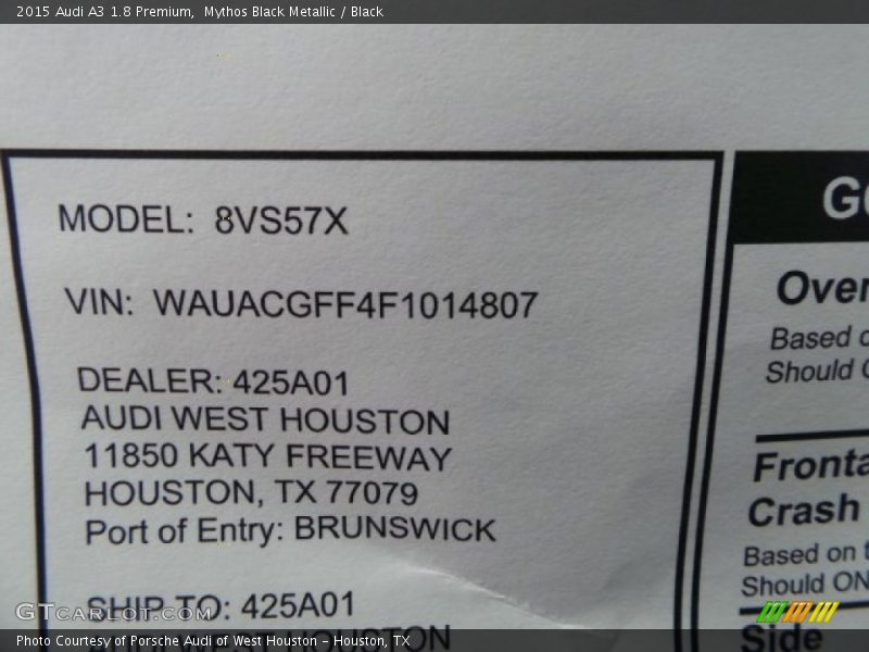 Mythos Black Metallic / Black 2015 Audi A3 1.8 Premium
