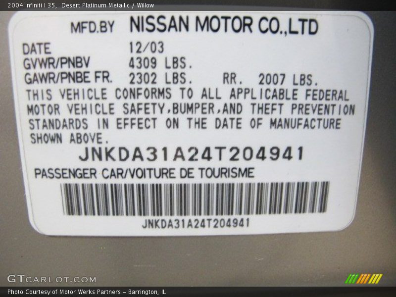 Desert Platinum Metallic / Willow 2004 Infiniti I 35