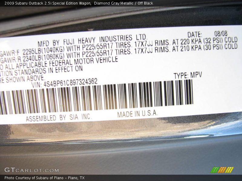 Diamond Gray Metallic / Off Black 2009 Subaru Outback 2.5i Special Edition Wagon