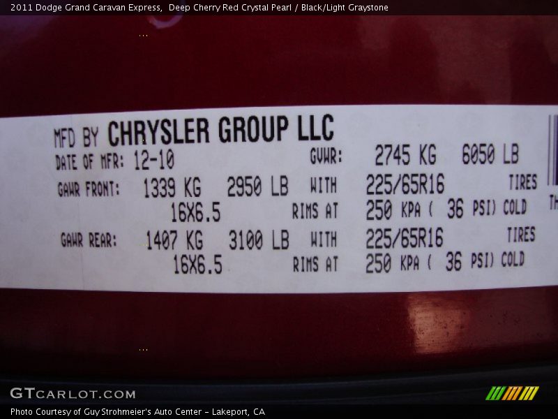 Deep Cherry Red Crystal Pearl / Black/Light Graystone 2011 Dodge Grand Caravan Express