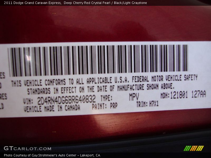 Deep Cherry Red Crystal Pearl / Black/Light Graystone 2011 Dodge Grand Caravan Express