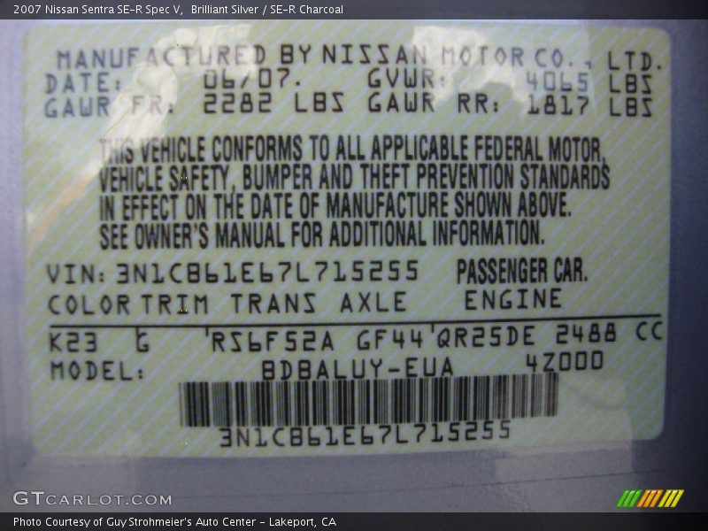 Brilliant Silver / SE-R Charcoal 2007 Nissan Sentra SE-R Spec V