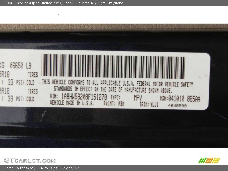2008 Aspen Limited 4WD Steel Blue Metallic Color Code PBM