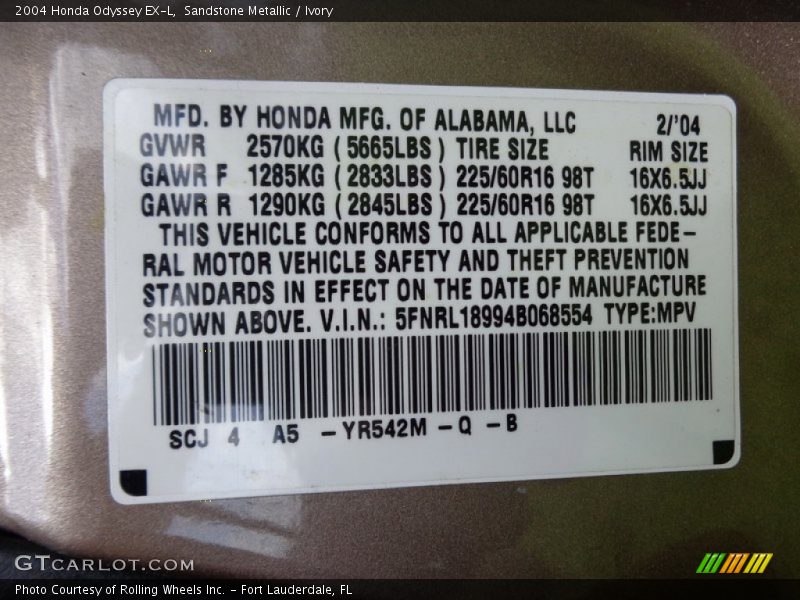 Sandstone Metallic / Ivory 2004 Honda Odyssey EX-L