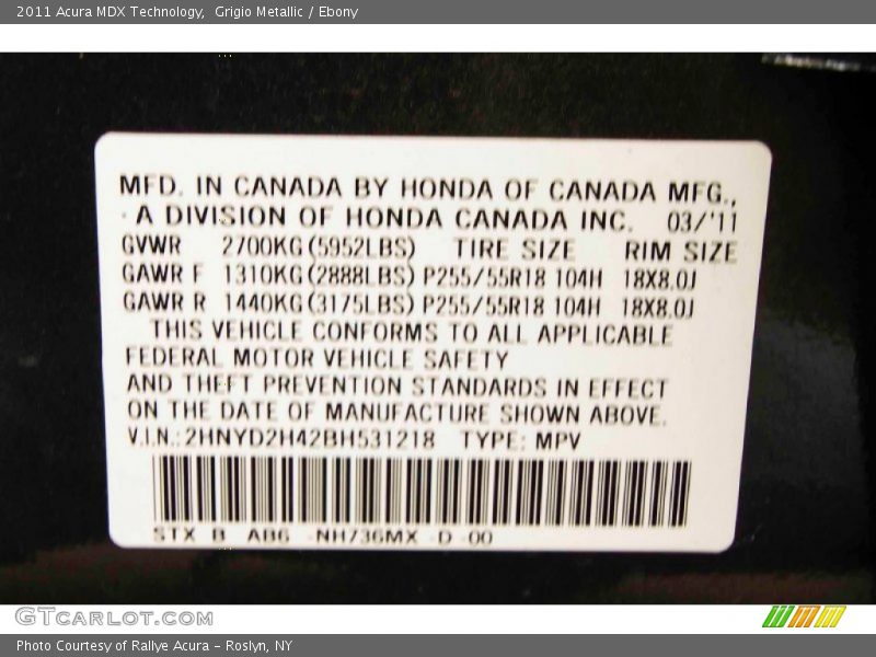 Grigio Metallic / Ebony 2011 Acura MDX Technology