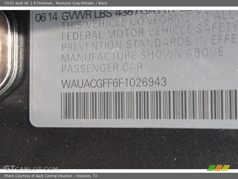 Monsoon Gray Metallic / Black 2015 Audi A3 1.8 Premium