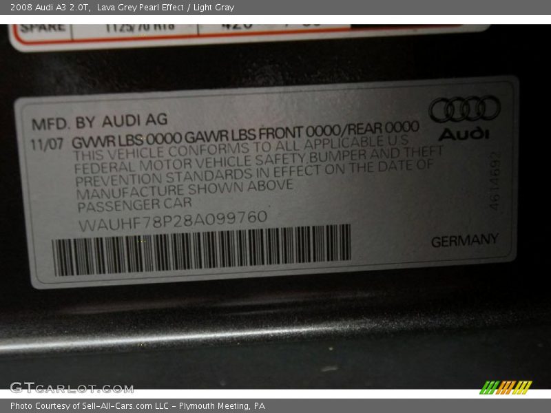 Lava Grey Pearl Effect / Light Gray 2008 Audi A3 2.0T