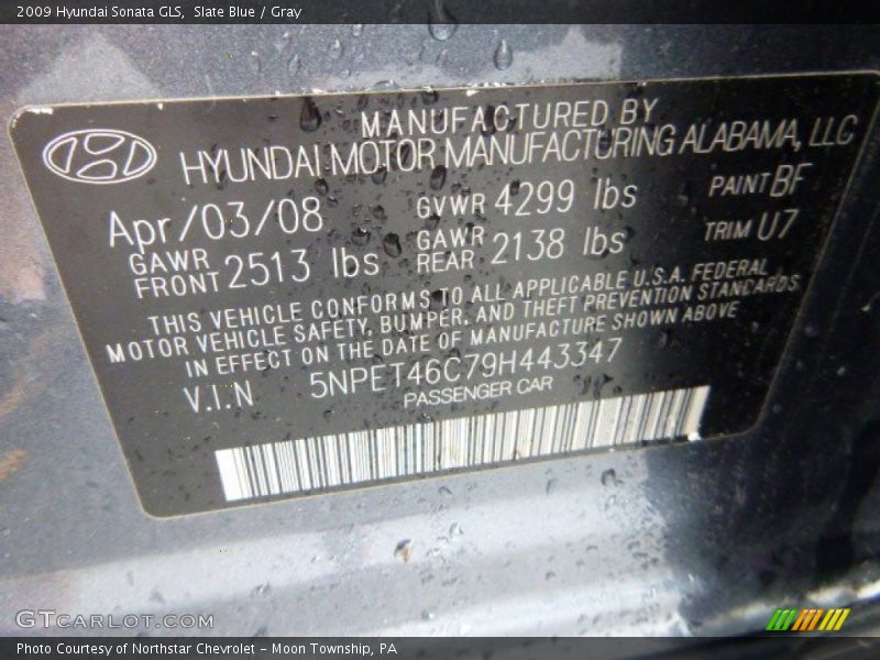 Slate Blue / Gray 2009 Hyundai Sonata GLS