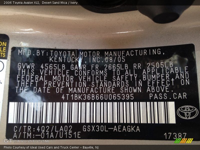 Desert Sand Mica / Ivory 2006 Toyota Avalon XLS