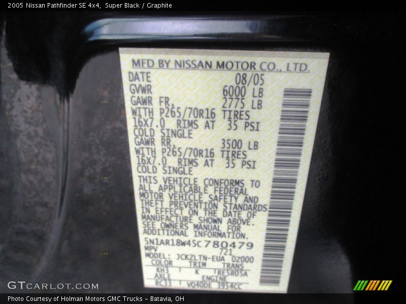 Super Black / Graphite 2005 Nissan Pathfinder SE 4x4