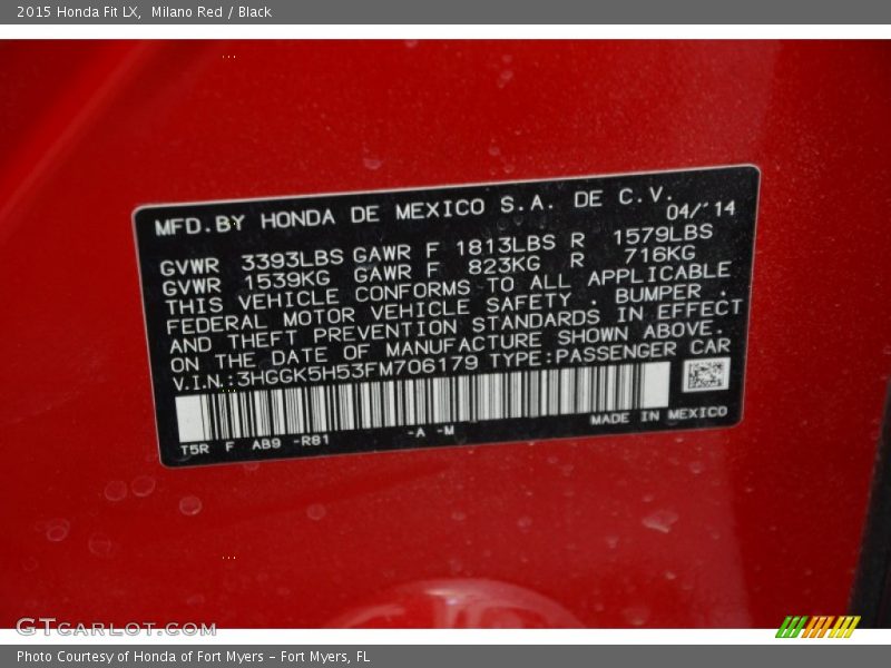 Milano Red / Black 2015 Honda Fit LX