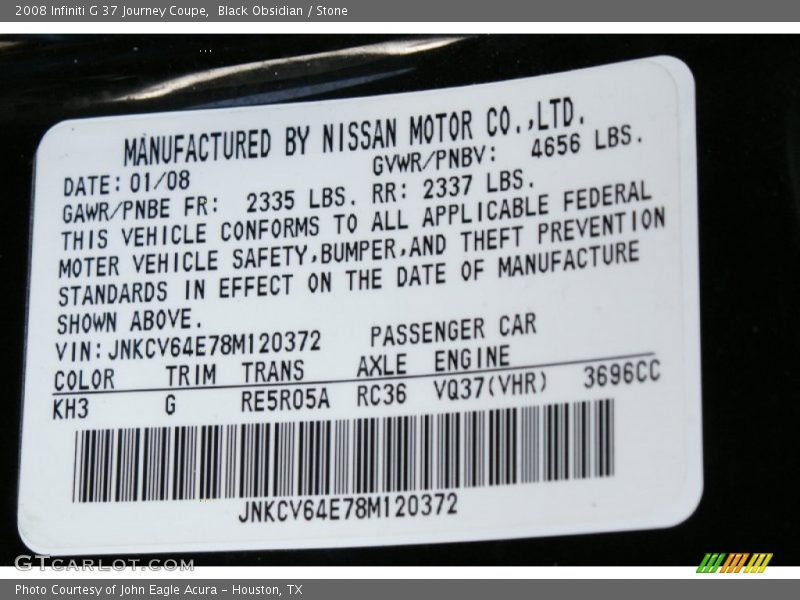 Black Obsidian / Stone 2008 Infiniti G 37 Journey Coupe