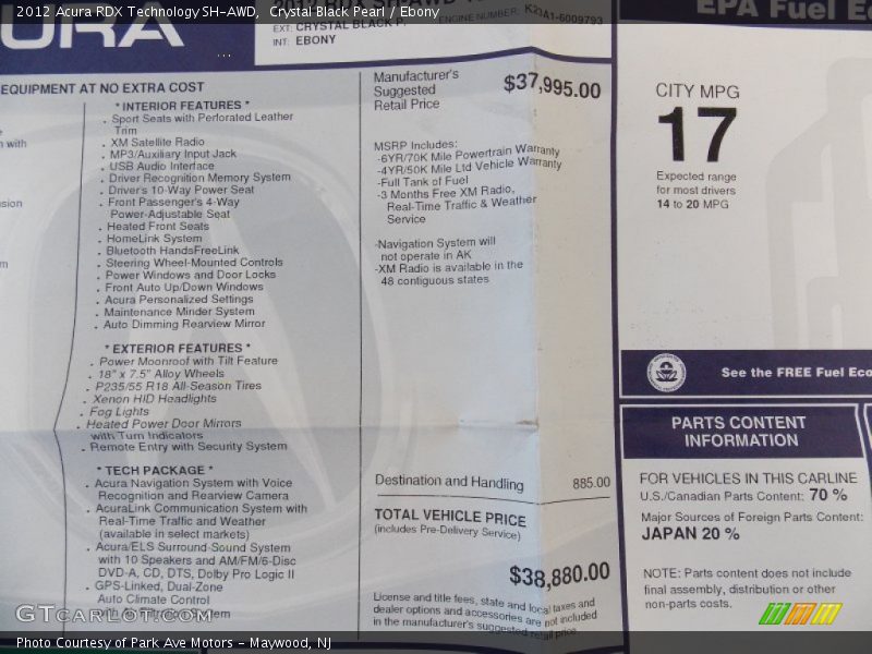 Crystal Black Pearl / Ebony 2012 Acura RDX Technology SH-AWD