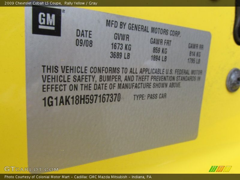 Rally Yellow / Gray 2009 Chevrolet Cobalt LS Coupe
