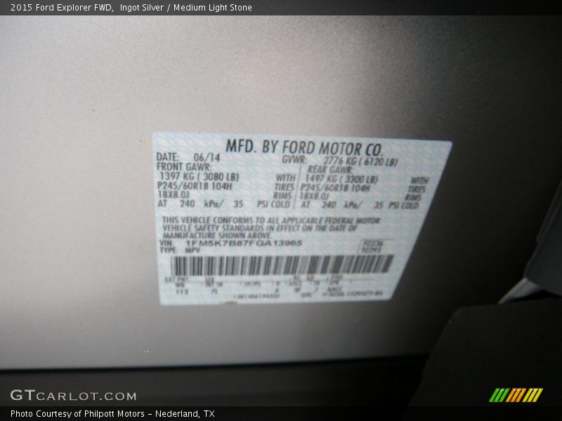 Ingot Silver / Medium Light Stone 2015 Ford Explorer FWD