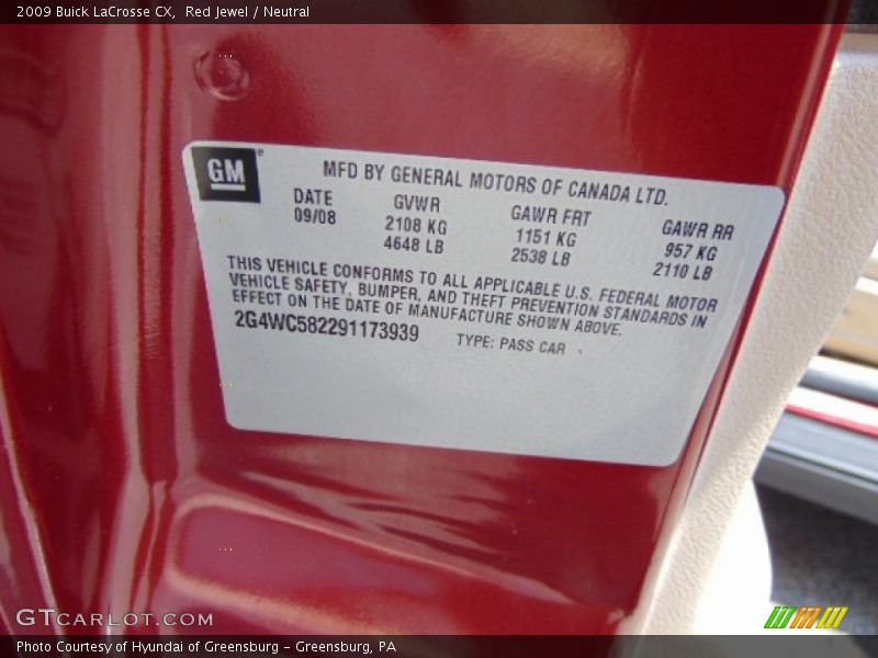 Red Jewel / Neutral 2009 Buick LaCrosse CX