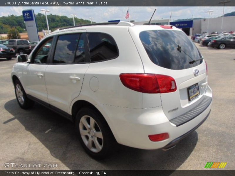 Powder White Pearl / Beige 2008 Hyundai Santa Fe SE 4WD