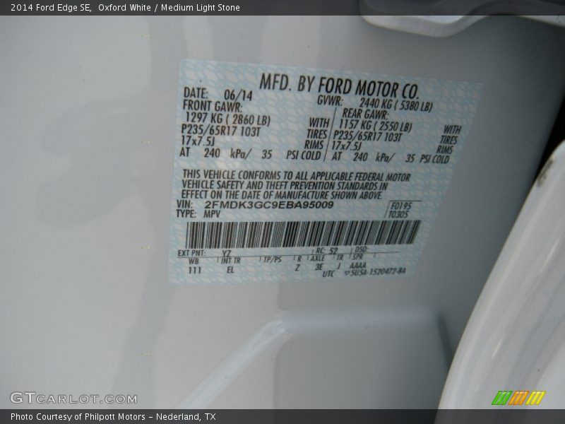 Oxford White / Medium Light Stone 2014 Ford Edge SE