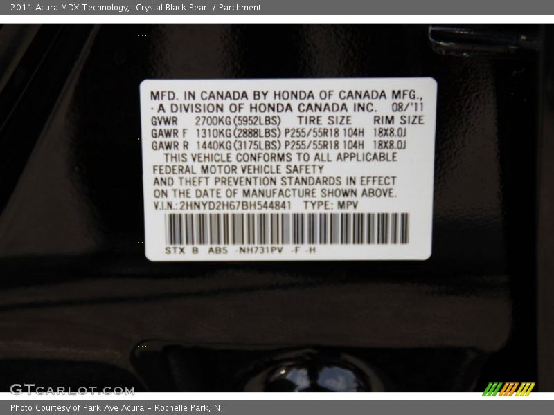 Crystal Black Pearl / Parchment 2011 Acura MDX Technology