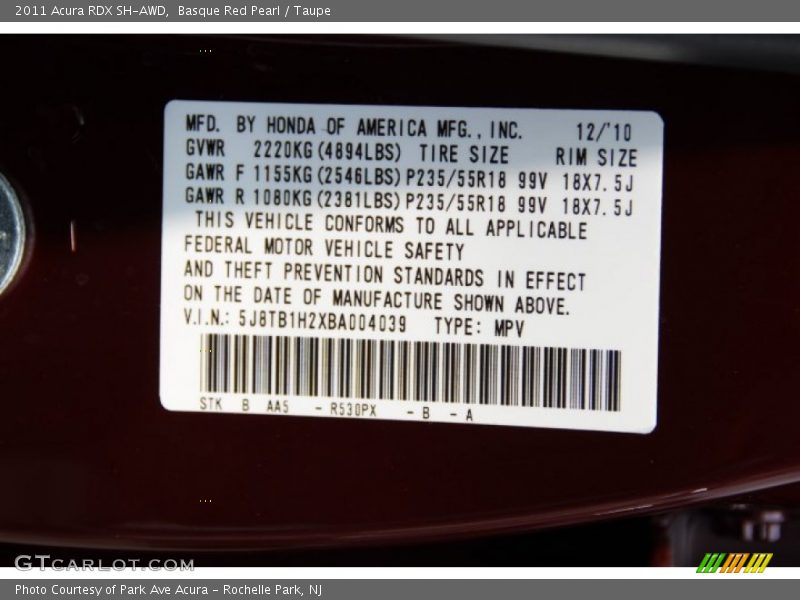 Basque Red Pearl / Taupe 2011 Acura RDX SH-AWD